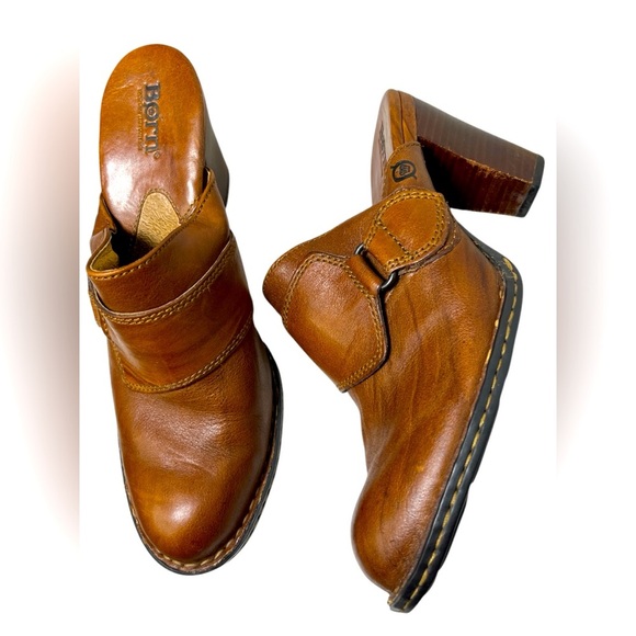 Born Leather Clog Mule Stacked Heels Sz 9  Boho Bohemian, Retro, Americana - Picture 1 of 12